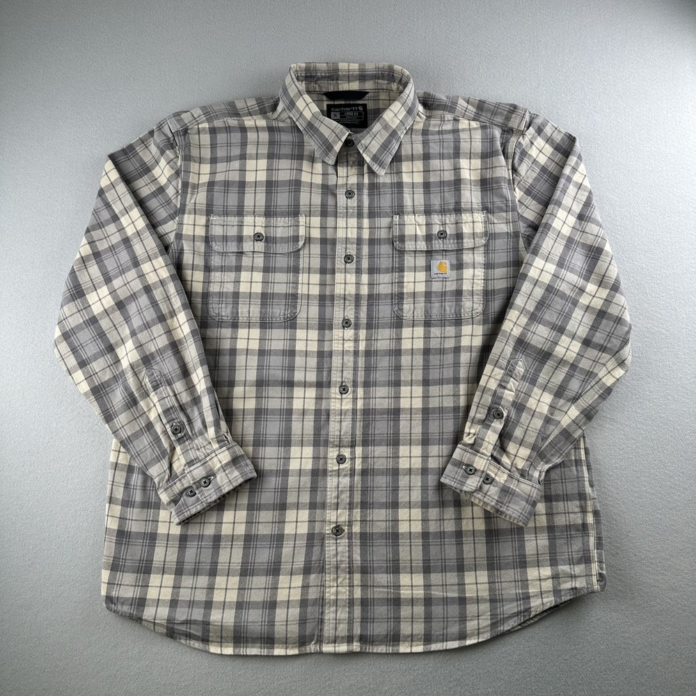 Carhartt Flannel Shirt Mens XL Grey Plaid Loose Fit TW4451-M Workwear Shirt